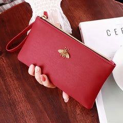 Women Wallets Bee Clutch Leather Zipper Long Wallet Ladies Wristlet