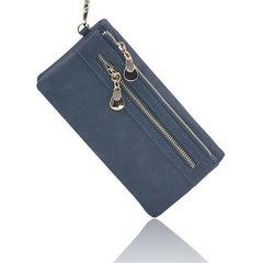 Women Dull Leather Wallet Double Zipper Clutch Purse Wristlet
