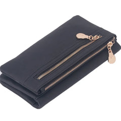 Women Dull Leather Wallet Double Zipper Clutch Purse Wristlet