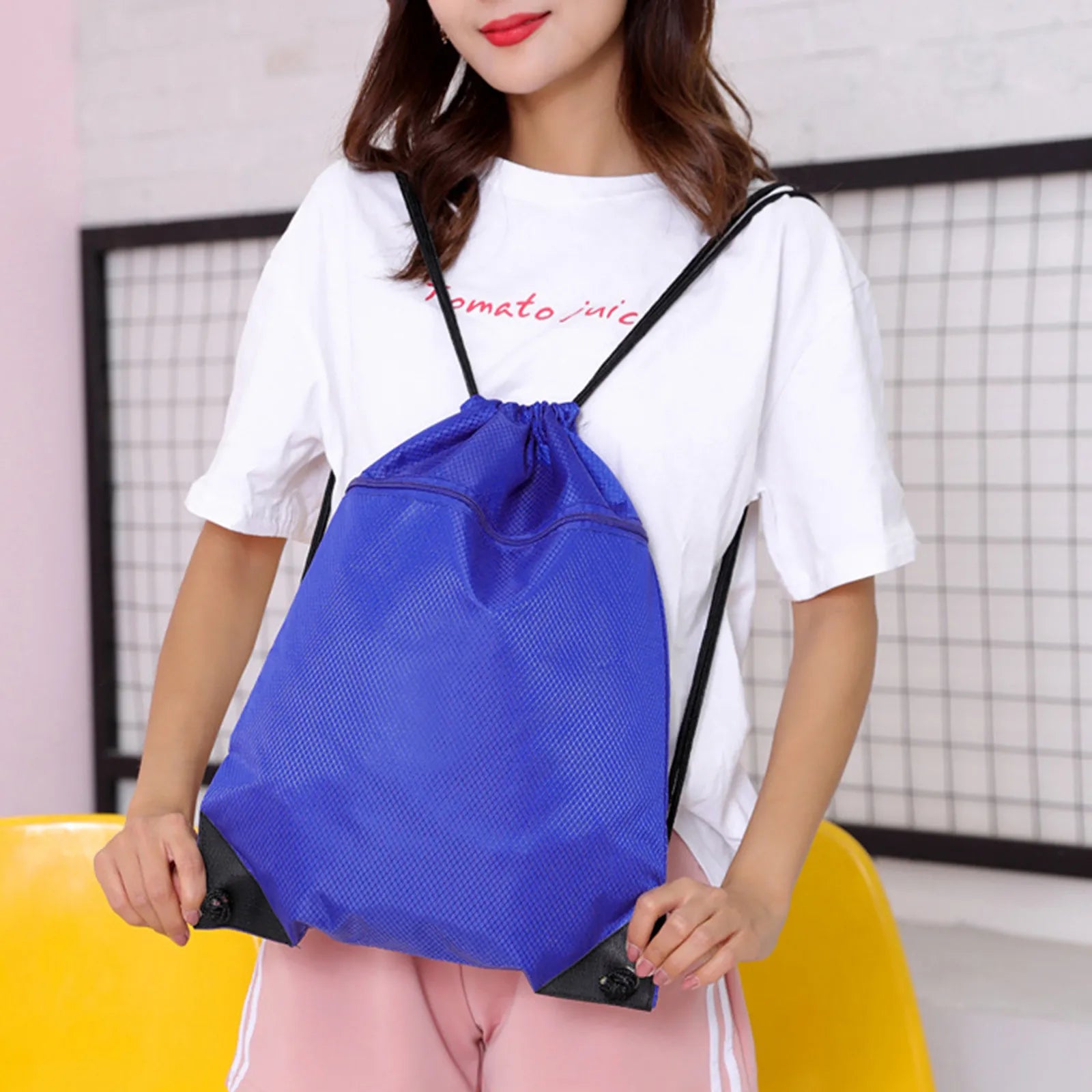 Women Waterproof Drawstring Backpack with Front Zipper Pocket