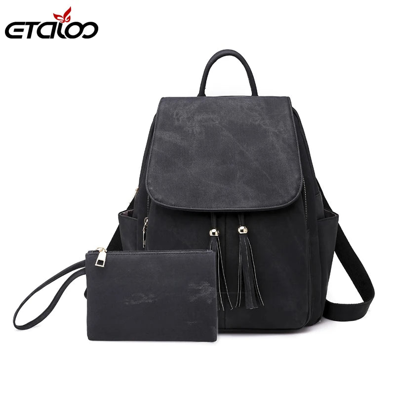 Waterproof Leather Backpacks for Women - 2pc/Set
