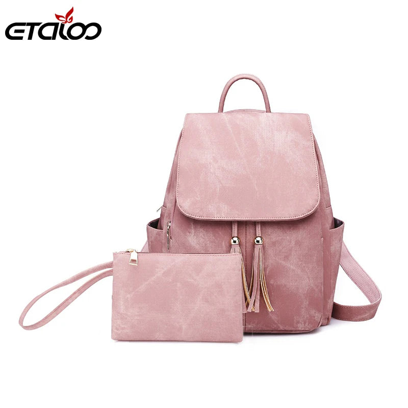 Waterproof Leather Backpacks for Women - 2pc/Set