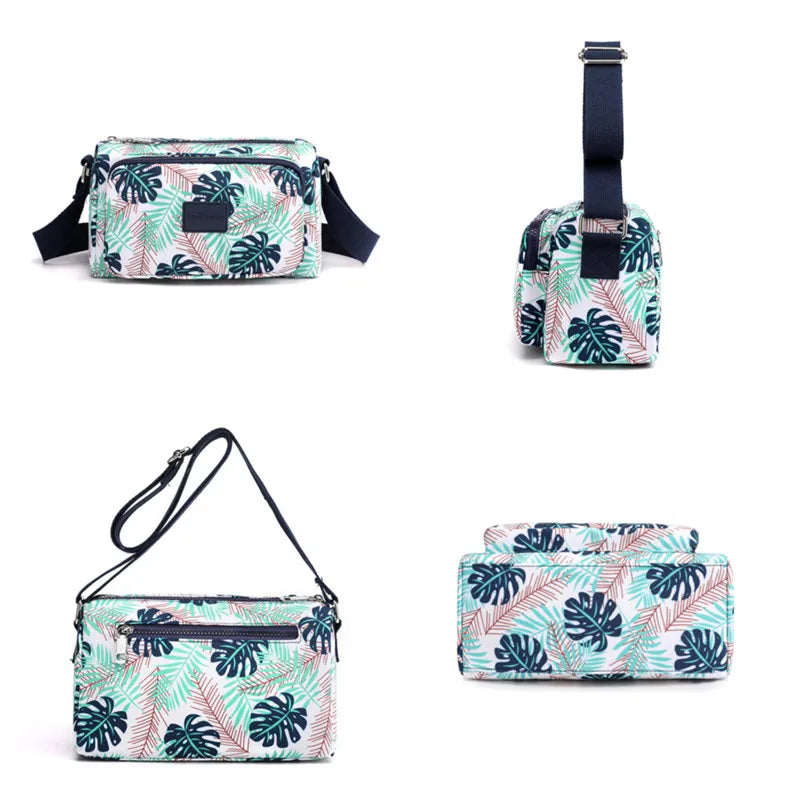 Waterproof Nylon Shoulder Bag Female Flower Crossbody Bag