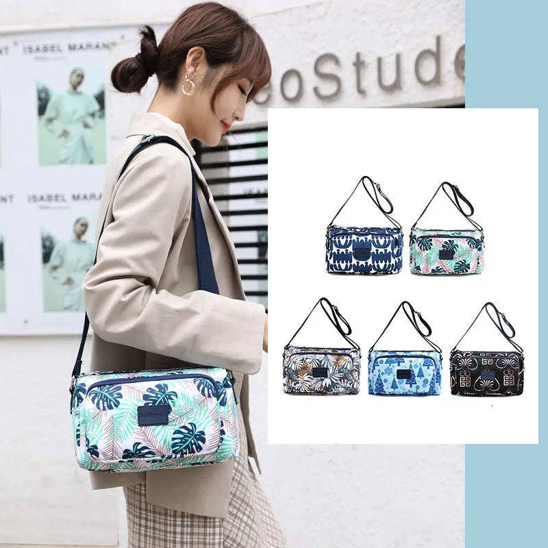 Waterproof Nylon Shoulder Bag Female Flower Crossbody Bag