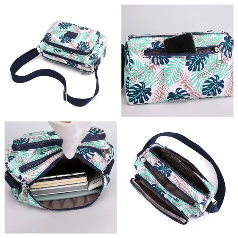 Waterproof Nylon Shoulder Bag Female Flower Crossbody Bag