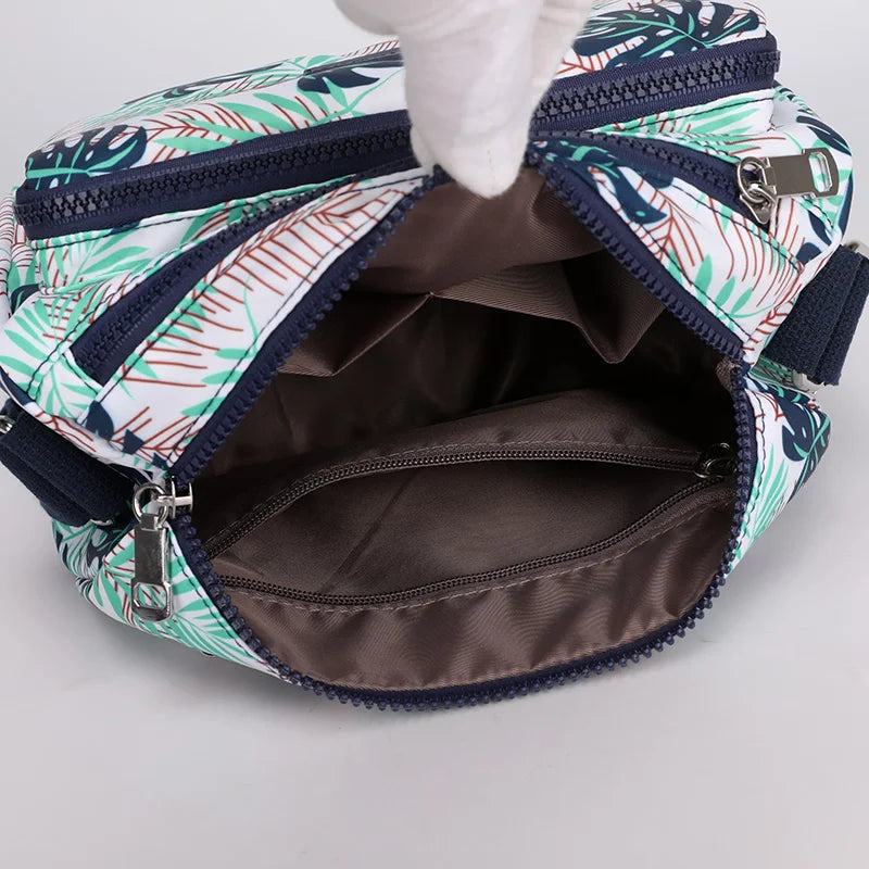Waterproof Nylon Shoulder Bag Female Flower Crossbody Bag