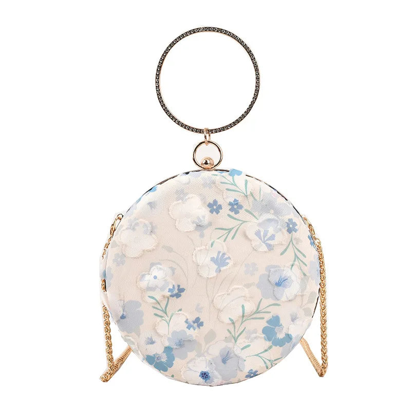 Lace Flower Ring Handbag Round Crossbody Clutch Wedding Evening Bag