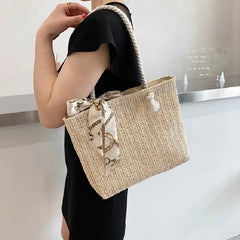 Women Straw Shoulder Bag Large Capacity Stylish Tote Handbag