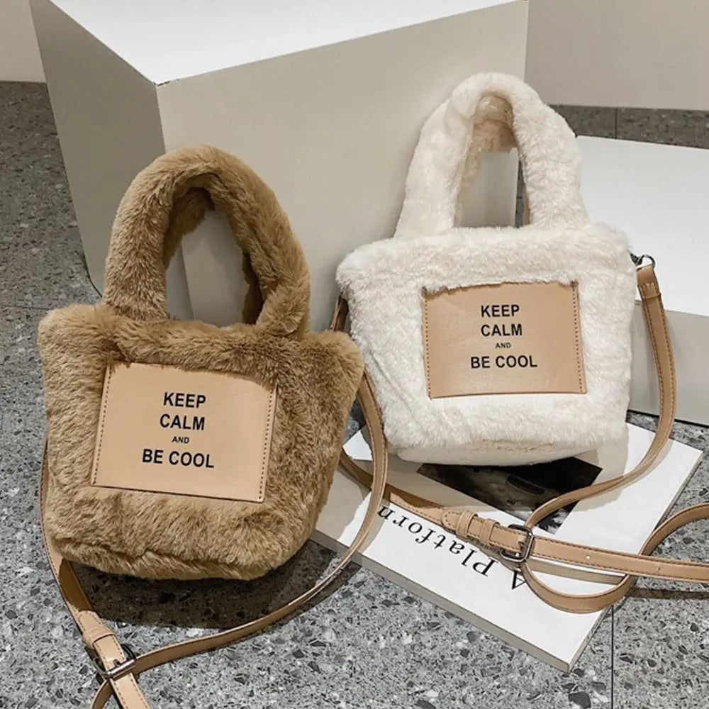 Plush Winter Shoulder Bag Soft Furry Handbag Large Tote