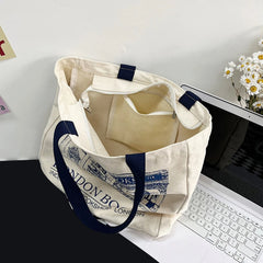 London Bookshop Print Canvas Handbag for Women