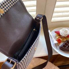 Women Plaid Woolen Crossbody Bag Vintage Canvas Handbag