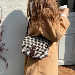 Women Plaid Woolen Crossbody Bag Vintage Canvas Handbag