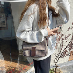 Women Plaid Woolen Crossbody Bag Vintage Canvas Handbag