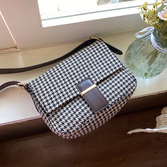 Women Plaid Woolen Crossbody Bag Vintage Canvas Handbag