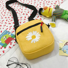 Women Zipper Daisy Canvas Crossbody Messenger Bag