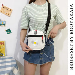 Women Zipper Daisy Canvas Crossbody Messenger Bag