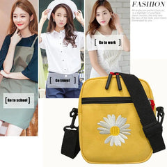Women Zipper Daisy Canvas Crossbody Messenger Bag