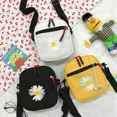 Women Zipper Daisy Canvas Crossbody Messenger Bag