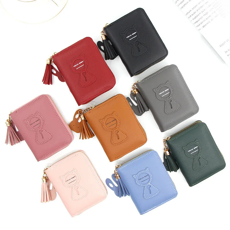 Cat Clutch Bag Letter Print Wallet Tassels Ladies Female Purse