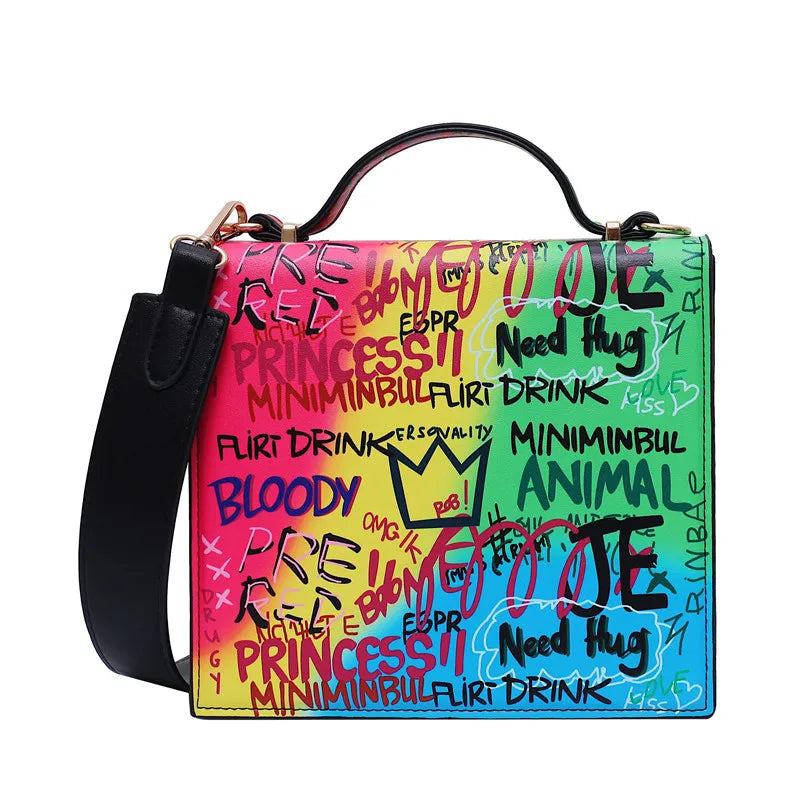 Women's Printed Letters Shoulder Messenger Tote Bag