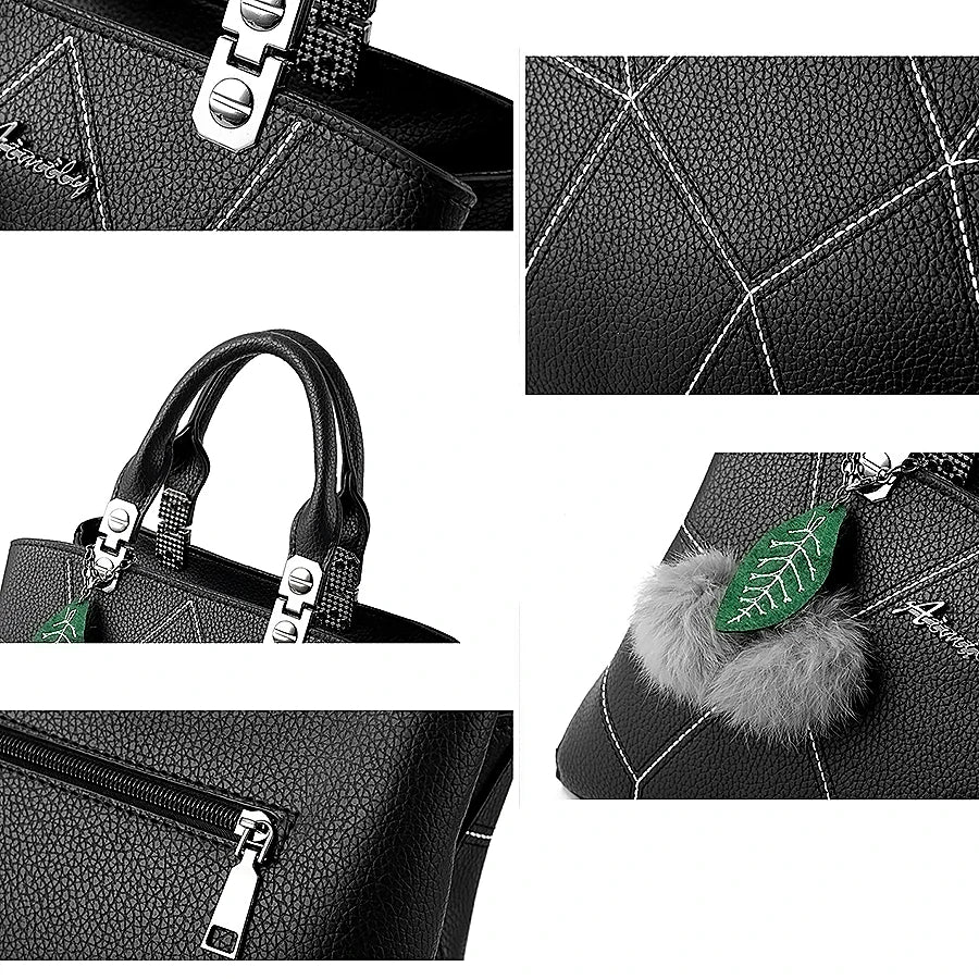 PU Leather Handbags Ladies Shoulder Bags Female Crossbody Bag with Hair Ball Pen