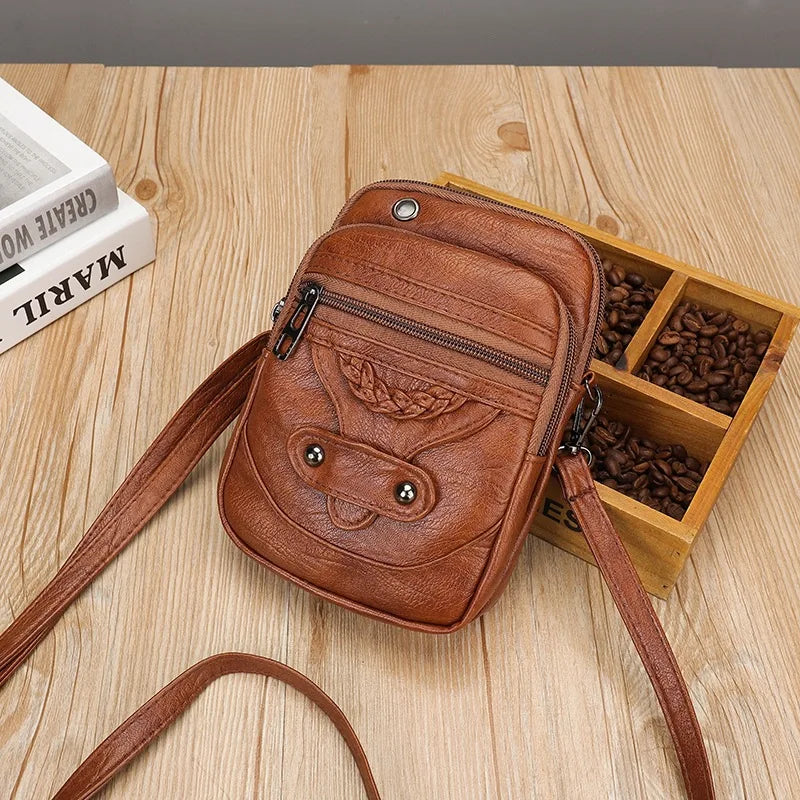 Soft Leather Mobile Phone Female Bag Messenger Shoulder Bag