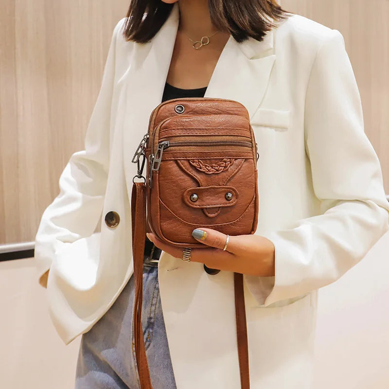 Soft Leather Mobile Phone Female Bag Messenger Shoulder Bag