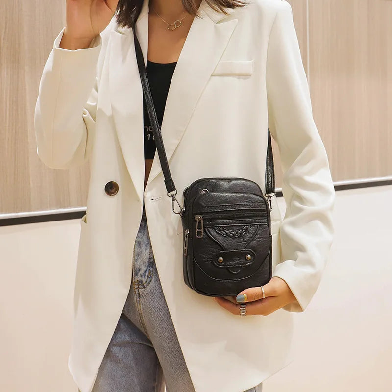 Soft Leather Mobile Phone Female Bag Messenger Shoulder Bag