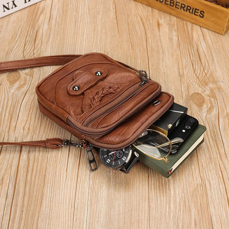 Soft Leather Mobile Phone Female Bag Messenger Shoulder Bag