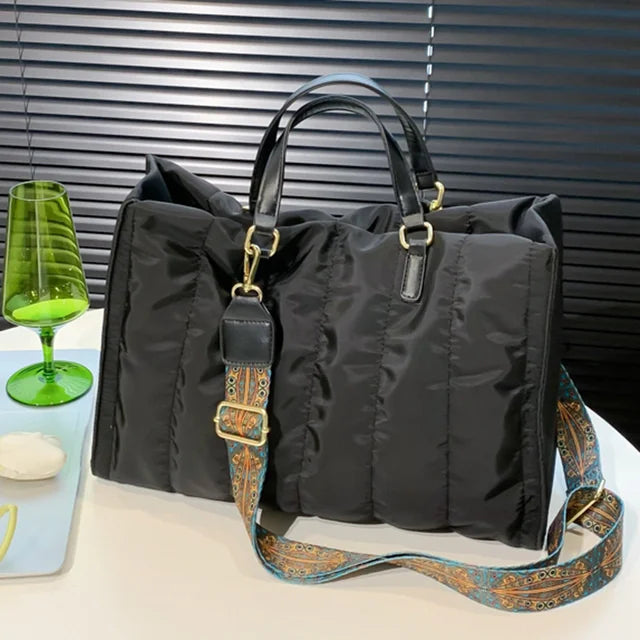 Women Green Large Shoulder Bag Padded Nylon Cotton Shoulder Bags Lady