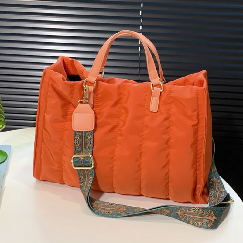 Women Green Large Shoulder Bag Padded Nylon Cotton Shoulder Bags Lady
