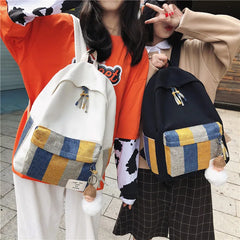 Striped Canvas Backpack for Girls School Student Travel Lady Bagpack
