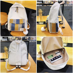 Striped Canvas Backpack for Girls School Student Travel Lady Bagpack