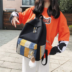 Striped Canvas Backpack for Girls School Student Travel Lady Bagpack
