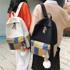 Striped Canvas Backpack for Girls School Student Travel Lady Bagpack