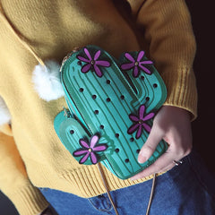 Floral Chain Shoulder Bag Green Cactus Shape Crossbody