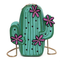 Floral Chain Shoulder Bag Green Cactus Shape Crossbody