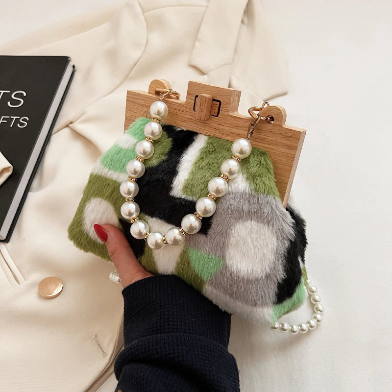Faux Fur Crossbody Bag Small Flap Shoulder Messenger Bag Women