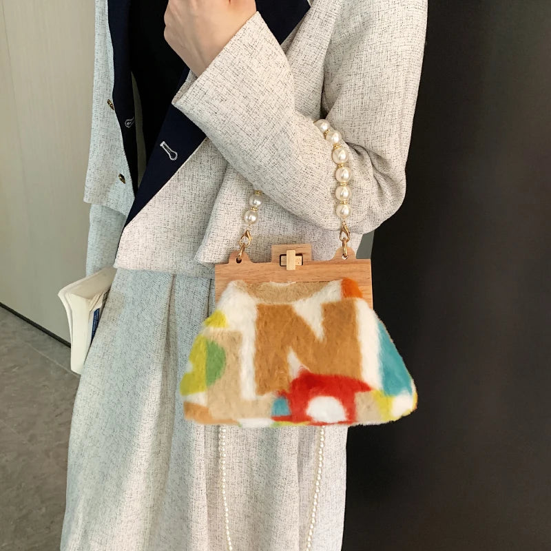 Faux Fur Crossbody Bag Small Flap Shoulder Messenger Bag Women