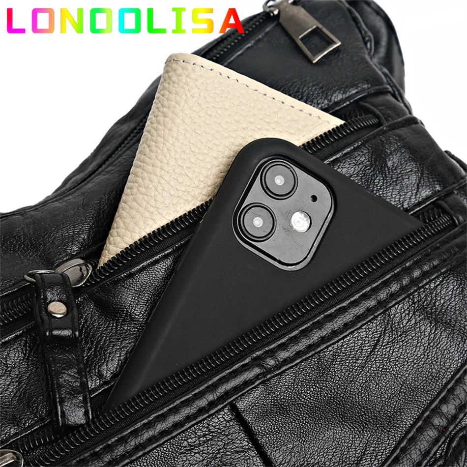 Women's 2 Layers Casual Handbags Retro Shoulder Crossbody Bags Soft Leather