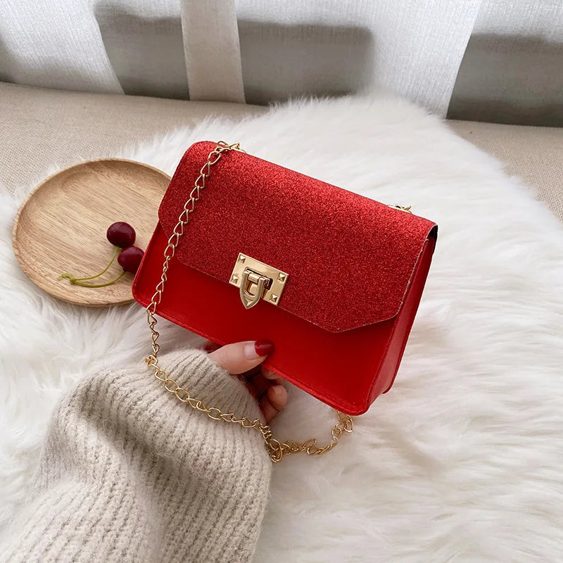 Women's Summer Sequins Lock Chain Small Square Bag Shoulder Handbag