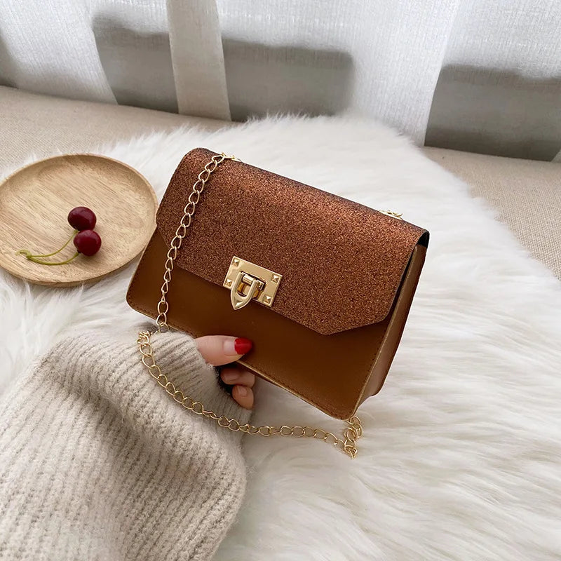 Women's Summer Sequins Lock Chain Small Square Bag Shoulder Handbag