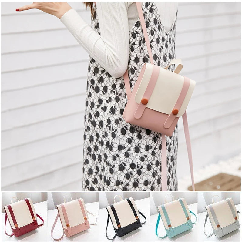 Women's Small PU Leather Backpack College Style School Bag