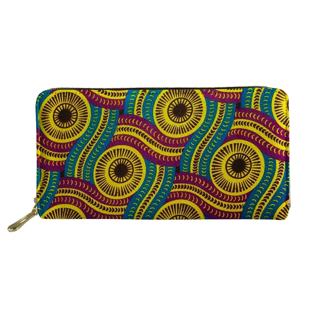 Boho Pattern PU Fabric Long Wallet Zipper Phone Bag Girls Clutch