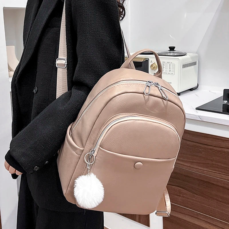 Women's PU Leather Backpack for Travel School Mochila