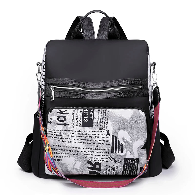 Women's Printed Nylon Oxford Backpack Casual Outdoor Safety Bag