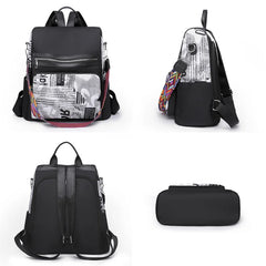 Women's Printed Nylon Oxford Backpack Large Capacity Shoulder Bags