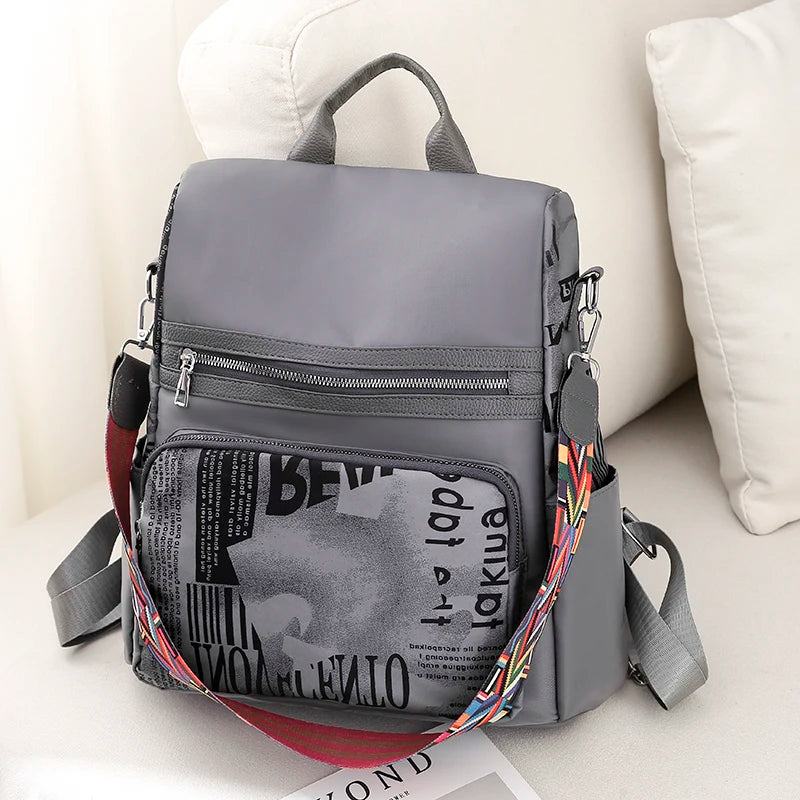 Women's Printed Nylon Oxford Backpack Casual Outdoor Safety Bag