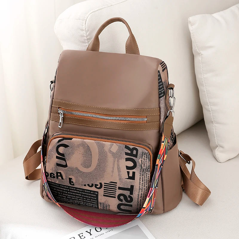 Women's Printed Nylon Oxford Backpack Large Capacity Shoulder Bags