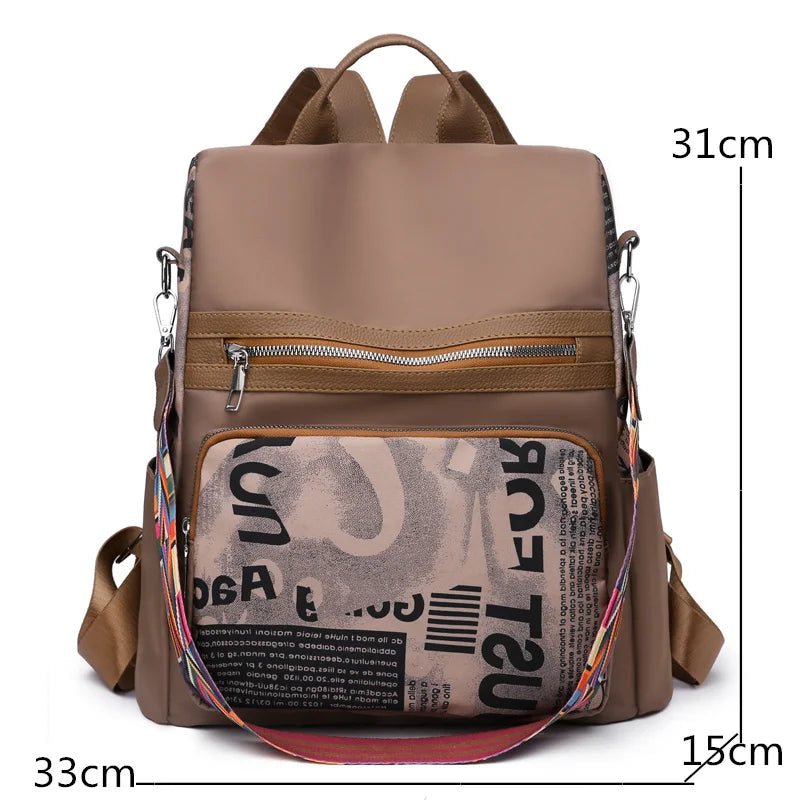 Women's Printed Nylon Oxford Backpack Casual Outdoor Safety Bag